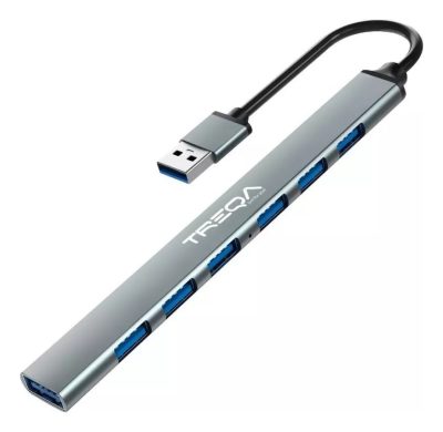 Hub Treqa De 7 Puertos Usb 3.0 Color Gris Oscuro