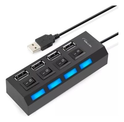 Hub Usb 2.0 4 Puertos Netmak Con Switch Interruptor Y Luz