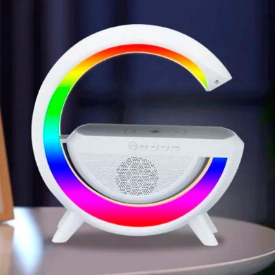 Lámpara De Altavoz Bluetooth Con Reloj Blanco De 15 Vatios